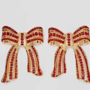 Red Crystal Bow Statement Earrings for Women Fashion Accessory Clothes Accessory